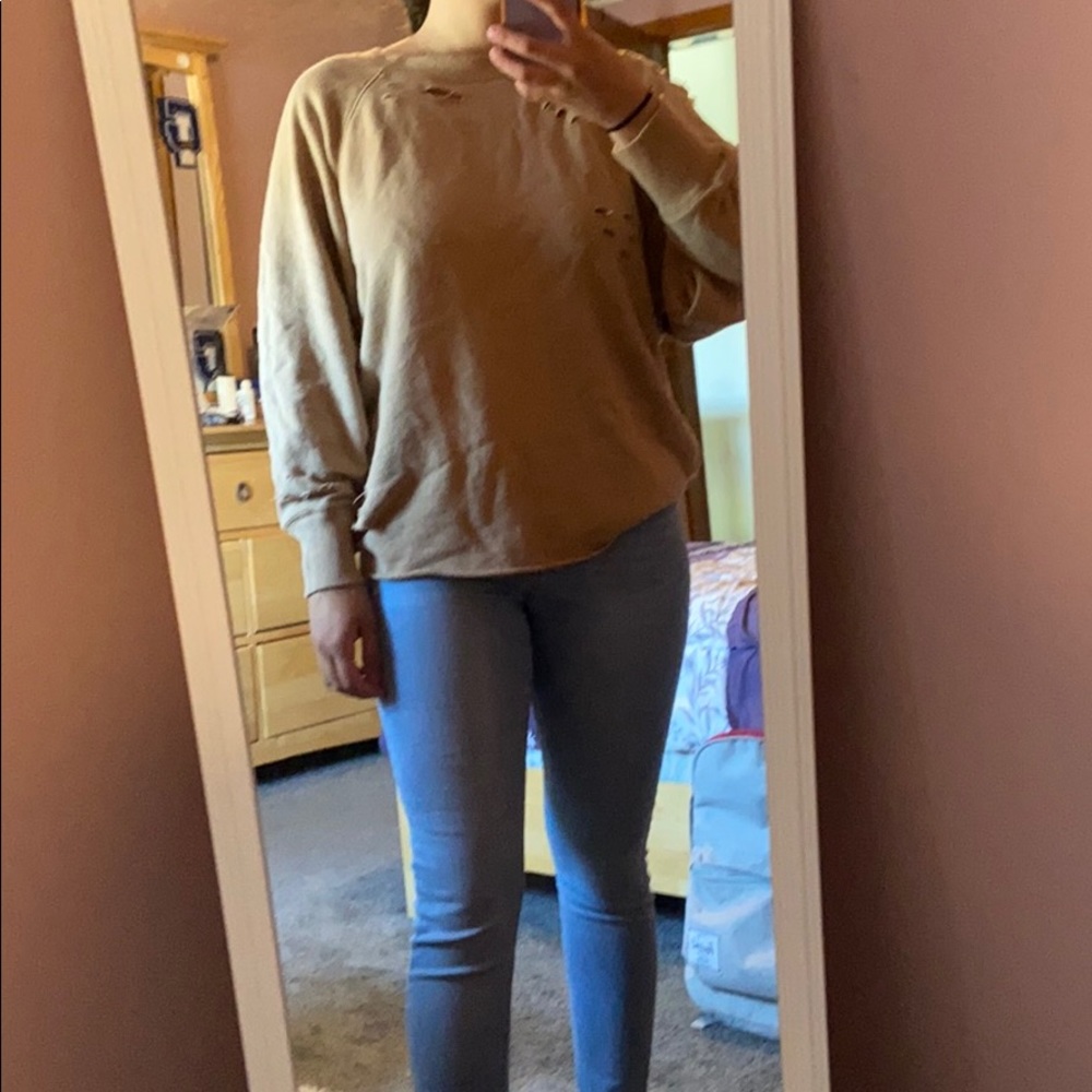Aerie Tan Distressed Sweater